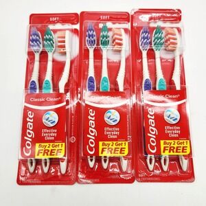 Colgate Classic Clean Toothbrush Soft 3 Packs of 3 Total 9 Brushes New Sealed
